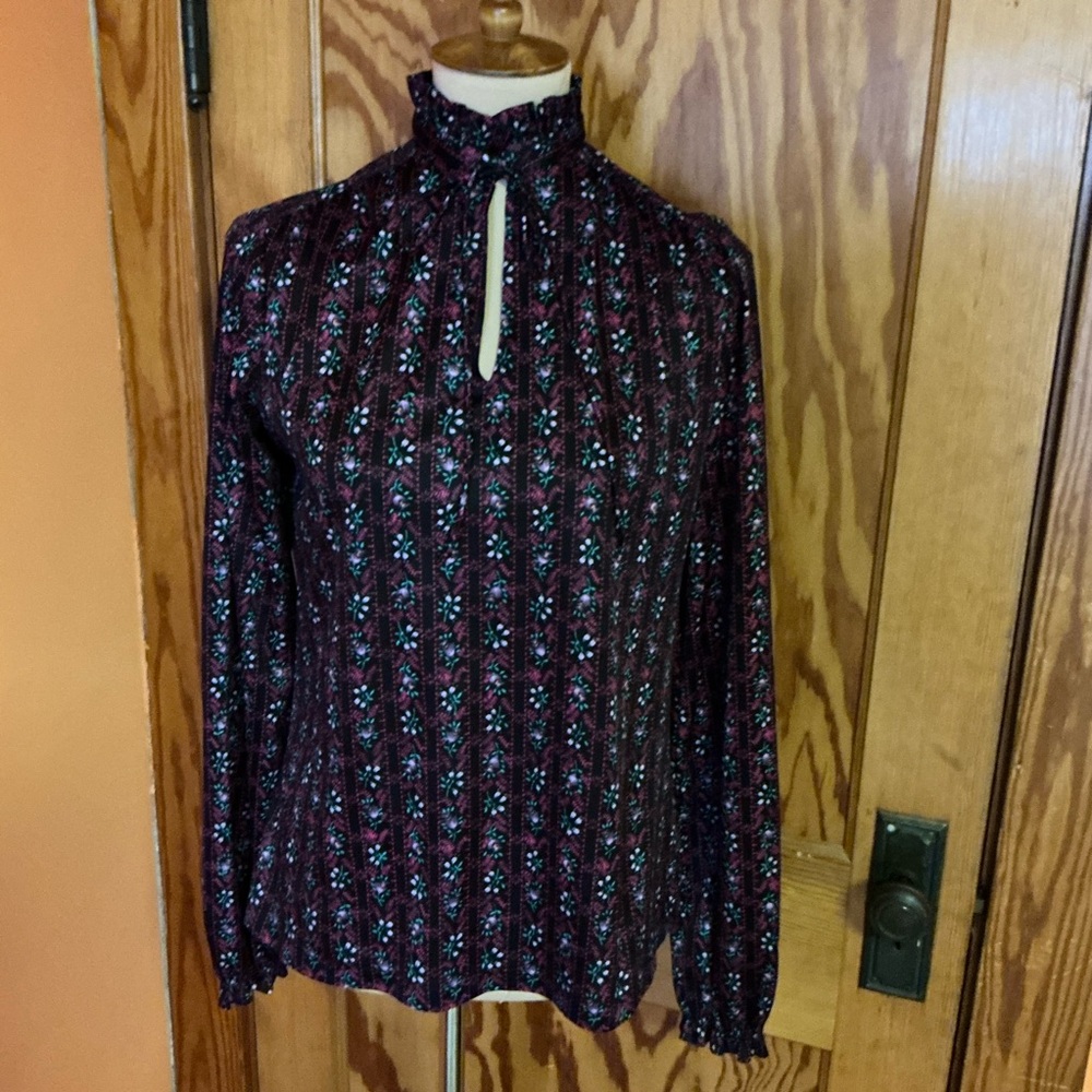 Vtg 70s Puccini black floral top - Picture 7 of 12